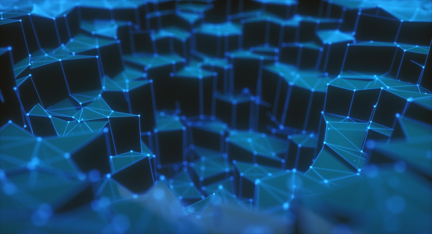  A blue 3D installation forming a network.