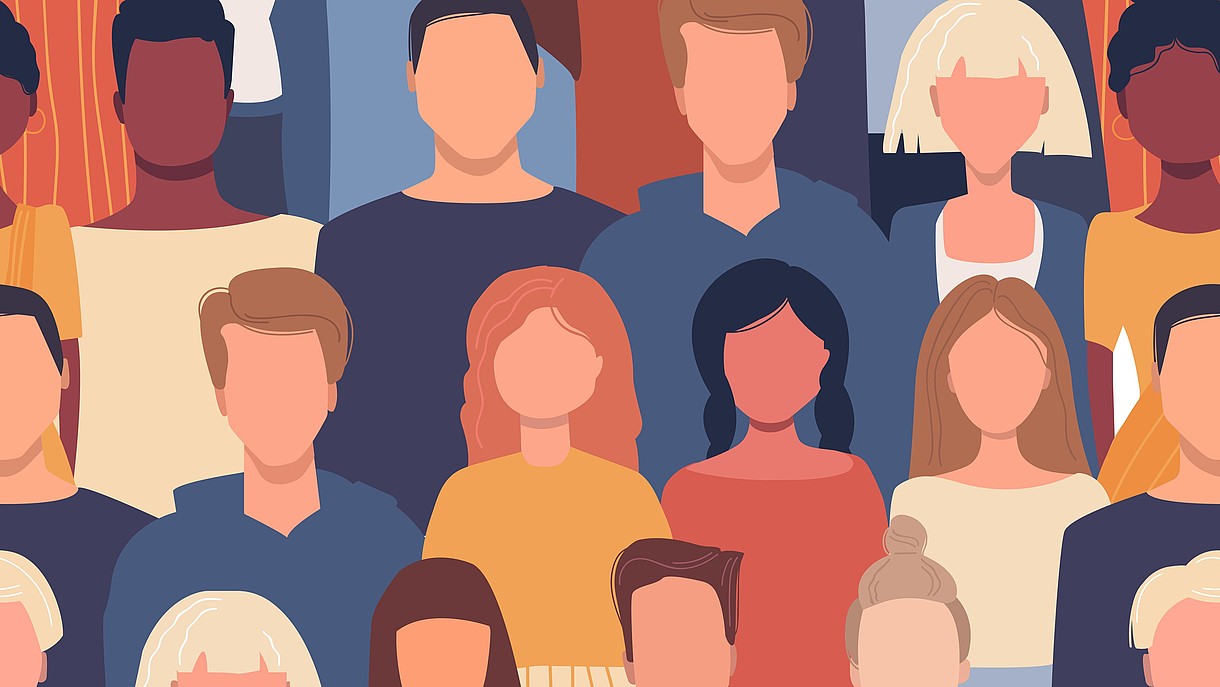 © Lia Rey / Alamy Vektorgrafik Vector graphic of numerous people with different visual features.